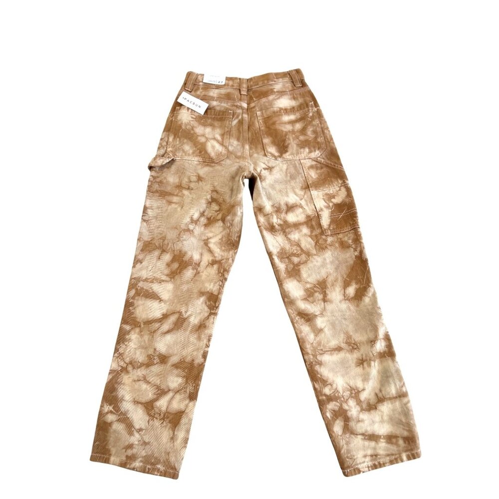 PAC SUN~ Women’s Tie-Dye Carpenter Pants Brown High-Waist Straight Leg Casual